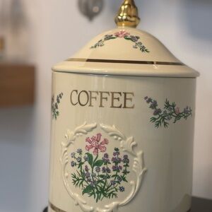 Lenox Garden Cream and Gold Coffee Canister floral